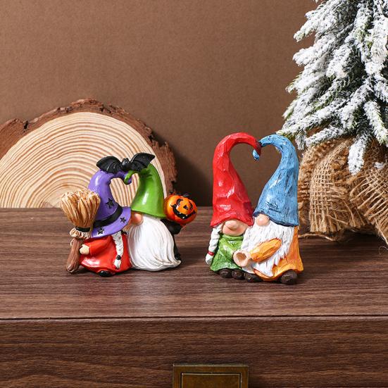 Couple Gnome Ornament Love Heart Kissing Faceless Dwarf Statue Resin Sculpture Home Office Desktop Decoration Ornament