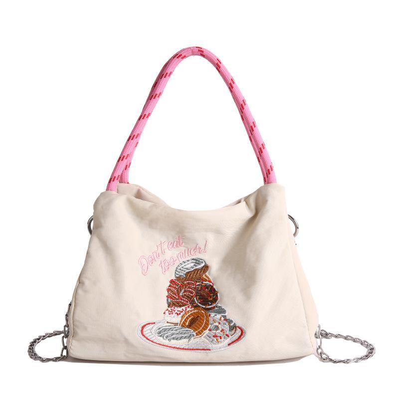 2025 Summer New Japanese Nylon Embroidered Bag Fashionable and Simple Niche Commuter Foreign Style Messenger Bag Shoulder Bag