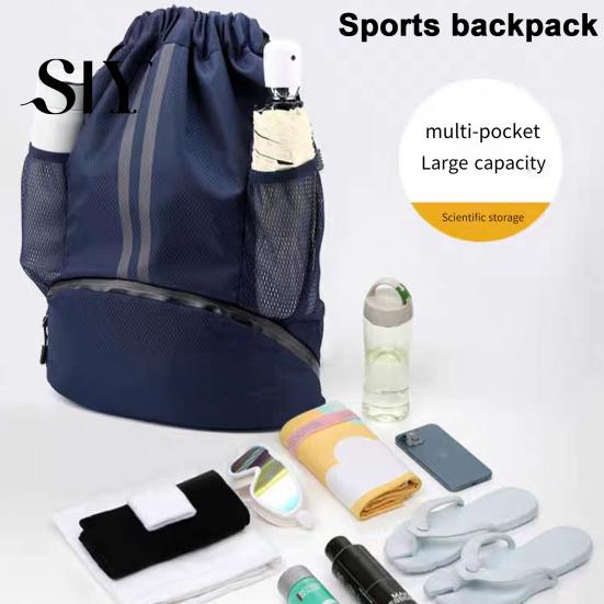 Sports Backpack Drawstring Gym Bag Soccer Basketball Organizer with Separate Shoe Compartment Large Capacity Waterproof Design