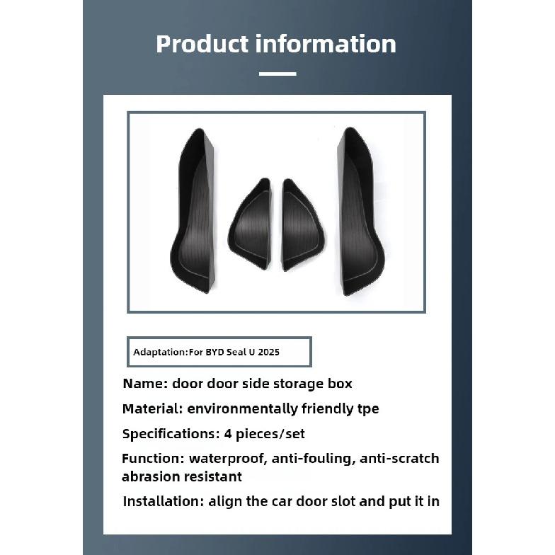 For BYD Seal U Song Plus Dm-i Ev 2025 Car Door Handle Storage Box Container Holder Tray Front Rear 4pcs Set Car Accessories