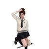 Damen Strickweste im koreanischen Stil, einfarbiges Hemd & hochtaillierter plissierter Minirock 3-teiliges Set