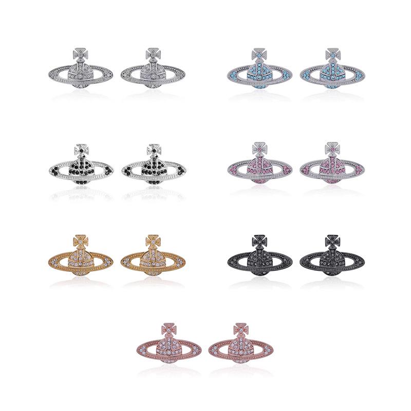Eleganti Orecchini a Bottone Saturno con Strass per Donna - Design di Nicchia Light Luxury