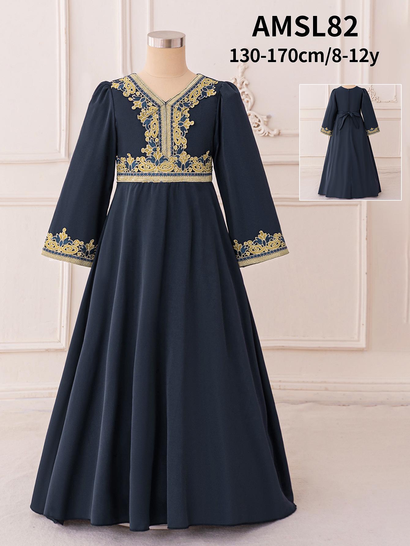 

Темно-синее мусульманское бальное платье с длинным рукавом и лентой 170cm темно-синий