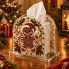 Handmade Craft Project for Adults DIY Christmas Faux Pearl Art Painting Tissue Box Holder, 3D Rhinestone Beads Gingerbread Man Crafts Gem Holder