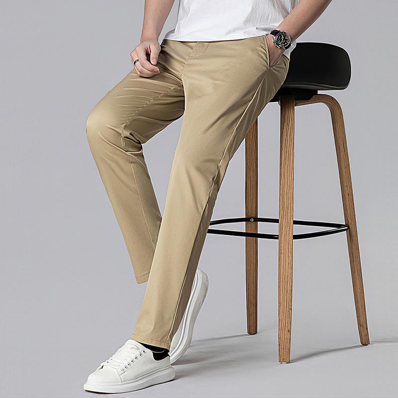 2026 Spring/Summer Men's Slim Fit Casual Pants with Half Elastic Waist - Korean Style, Straight Leg, Versatile for Middle-Aged Men.