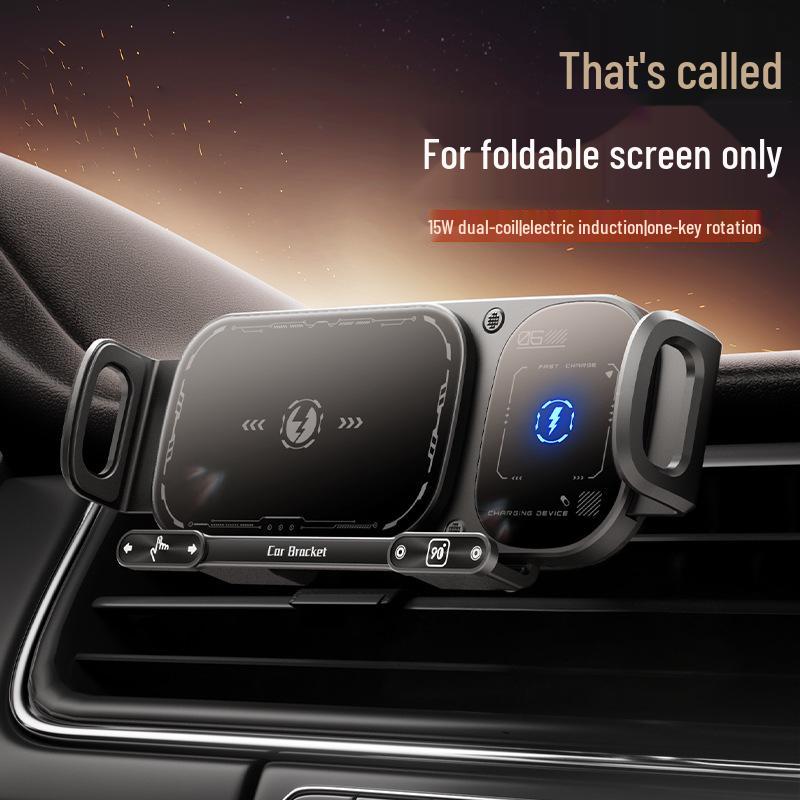 Foldable Phone Car Mount with Wireless Fast Charging - Compatible with Huawei & Samsung, Air Vent Clip