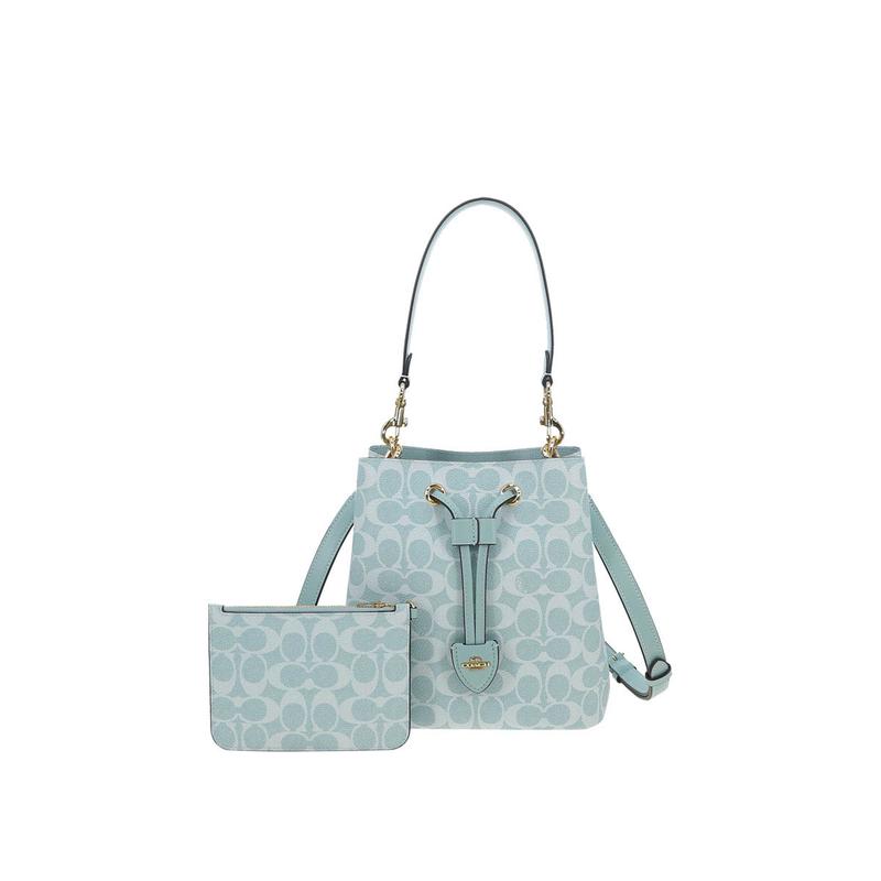 

COACH Rowan 22 Brand Logo Classic Artificial Leather Bucket Bag Handbag Small Women s Light Blue синій