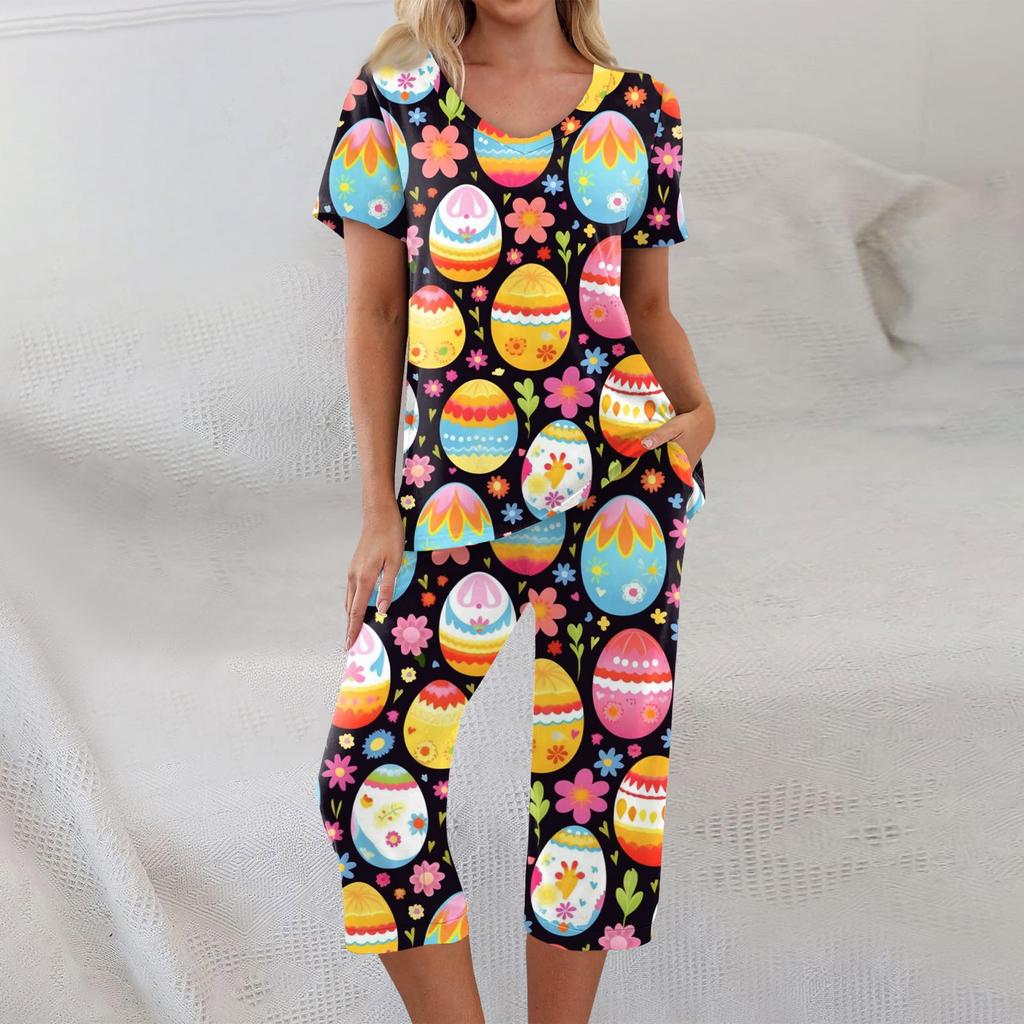 2 Piece Sets For Women Short Sleeve Top And Pants With Pockets Workout Soft  Print Sets