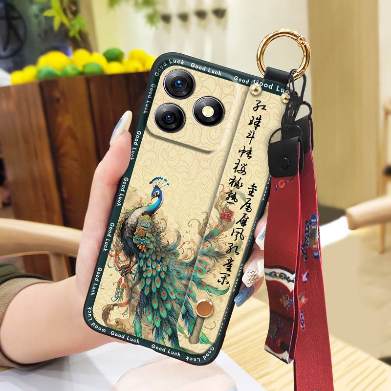 Silicone Fashion Phone Case For Ulefone Note18 Ultra Dirt-resistant Durable Lanyard Protective Back Cover Ring Kickstand