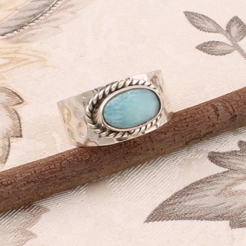 925 Sterling Silver Larimar Gemstone Ring Solid Stone Fashion Statement Ring for Womens Gift idea Gemstone Jewelry 6.1 Gms Approx