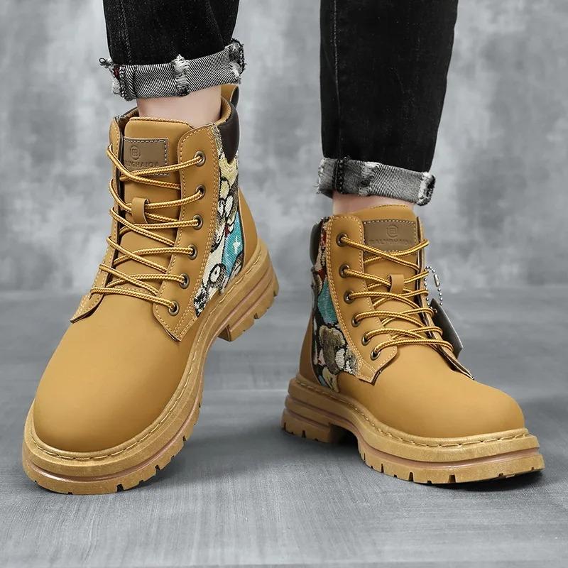 Mens Boots Fashion Motorcycle Boots Fashion Casual High Top Booties High Quality Leather Ankle Boots for Men Platform Boot Botas