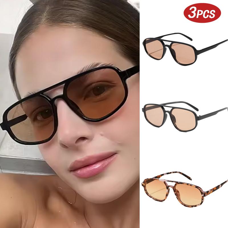 3set Fashion Simple Square Sunglasses Women Vintage Double Bridge Sun Glasses Ins Trending Colorful UV400 Eyeglasses Unisex