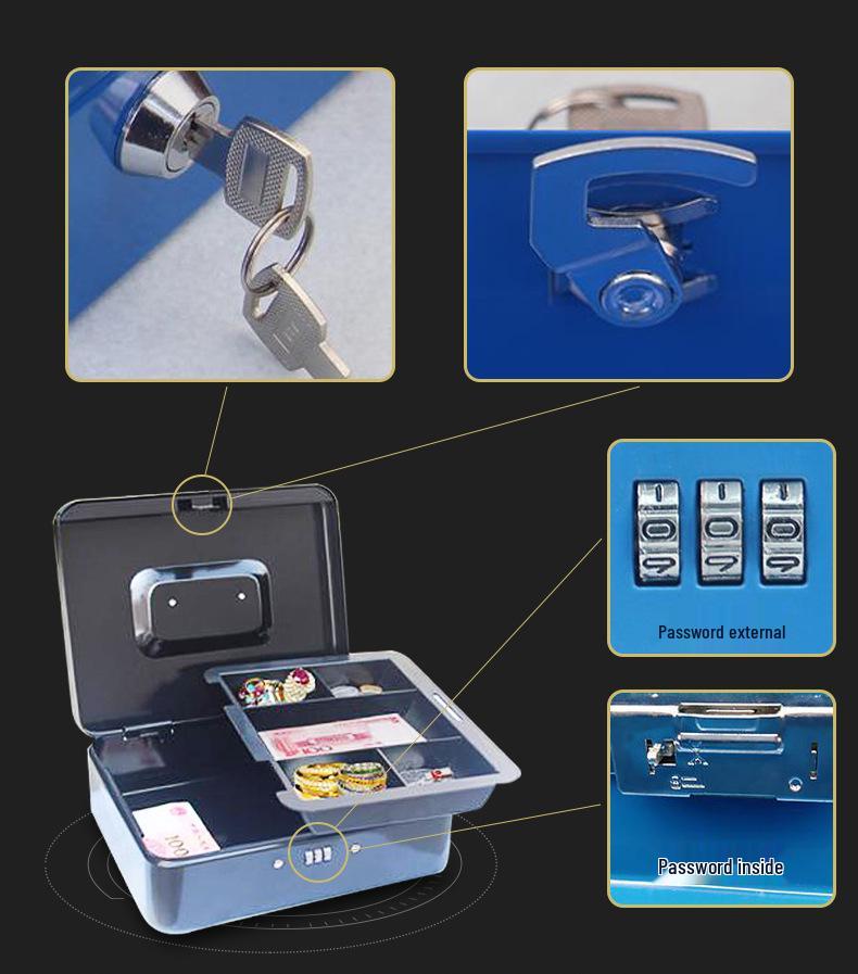 Compact Metal Cash Box with Lock for Coins and Bills