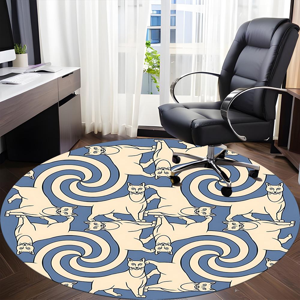 1pc Whirling Cats Office Round Area Rug, Indoor Mat Suitable For Office, Under Office Chairs Bedroom Living Room Home Decor, Room Deco