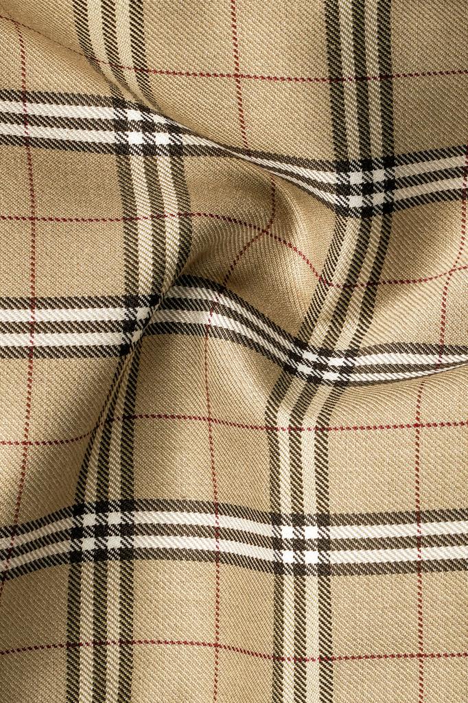 Noble Tones-Sandal Cream Plaid Wool Rich Bandhgala Designer Blazer