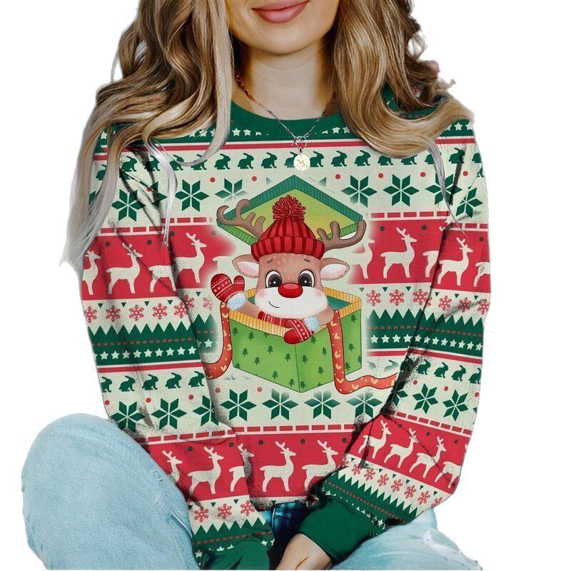 Women's Autumn and Winter Christmas 3D Printed Crew Neck Is Fashionable, Comfortable and Versatile Hoodies & Sweatshirts (women’s)