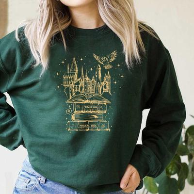 Universal Studios Zauberschloss Sweatshirt Magisches Buch Shirt Vintage Unisex Langarm-Sweatshirts Zauberschule Lässiger Hoodie