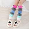 Autumn Winter New Women Shoe Covers Knee Pads Mixed Color Striped Buttons Long Over The Knee Knitted Warm Pile Sock Covers