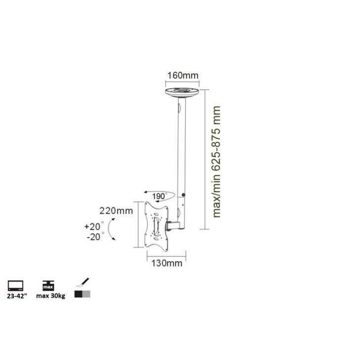 Support de suspension de plafond pour téléviseur 23-42 "50 - 85 cm 30kg Maclean MC-504A B noir