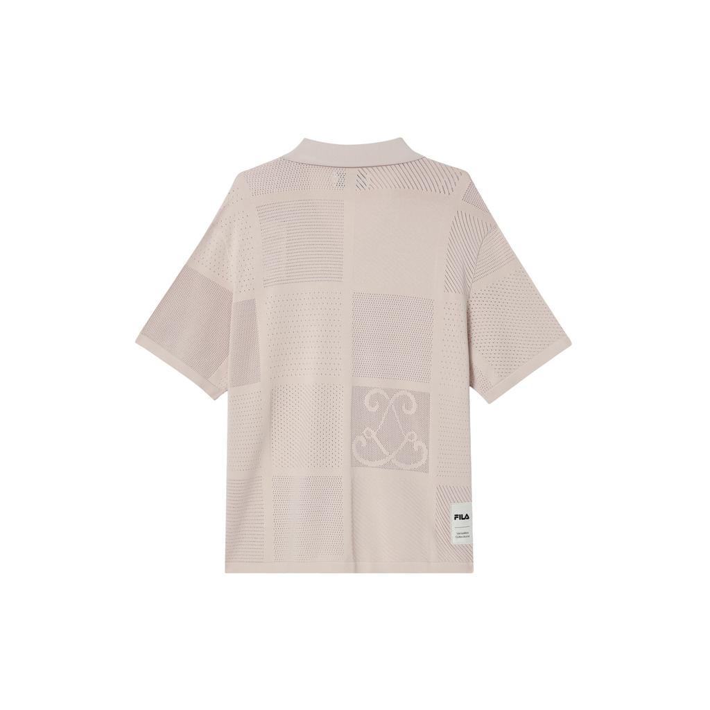 FILA Solid Color Polo Casual Short Sleeve Knit Cardigan Men tops Light-Khaki F11M428401F-LK