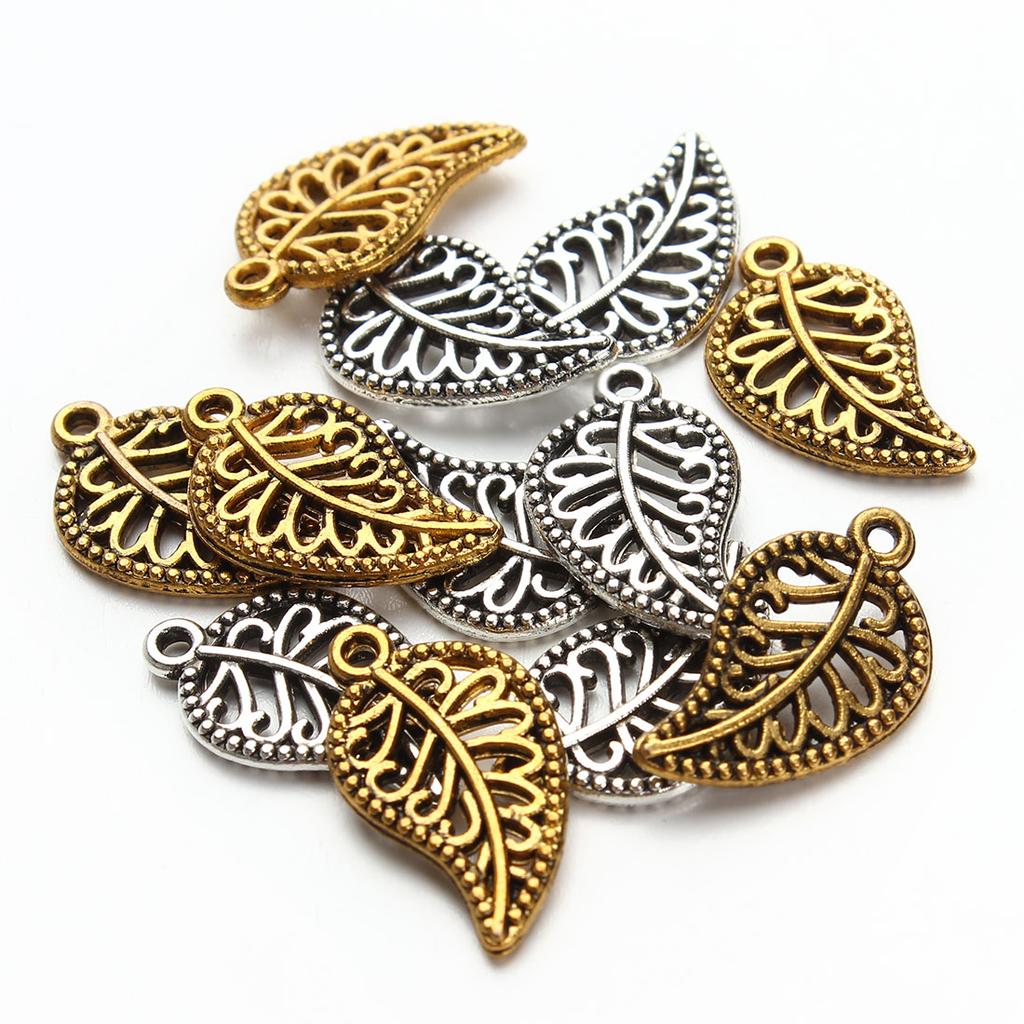 50pcs 18.5x10mm Alloy Leaf Charms Pendants Metal Hollow Tree Leaf Charms For Jewelry Making DIY Bracelets Necklace Accessories