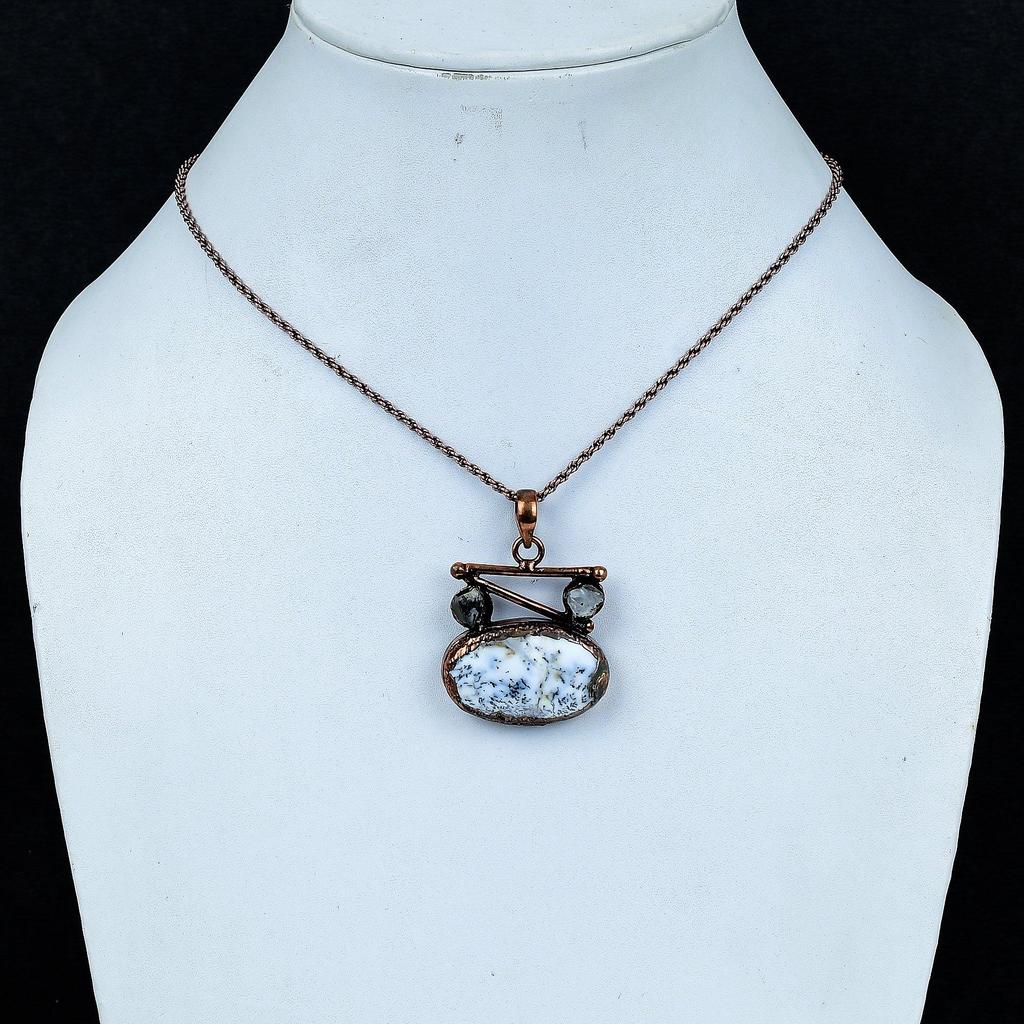 Dendrite Opal Copper Electroformed Pendant, Handmade Gemstone Jewelry Pendant Gift For Birthday