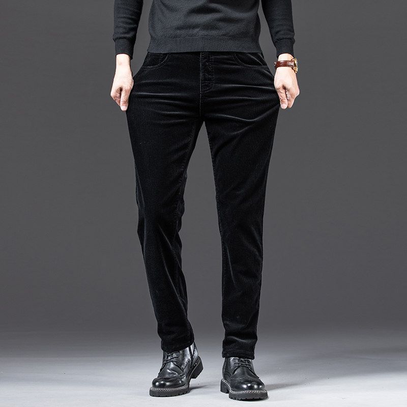 Trade Surplus Fleece-Lined Straight Corduroy Pants for Men, Autumn and Winter, Comfortable Middle-Aged Dad Corduroy Trousers, Business Casual Pants