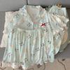 Mengqu Puppy Style Imitation Cotton Pajamas Women's Summer Lace Short-sleeved Loungewear Three-piece Set