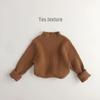 Unisex Earth Tones Ribbed Semi-High Neck Stretch Sweater for Kids – Slim Fit Korean Style Knit T-Shirt