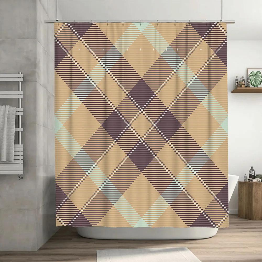 Classic Red Plaid Shower Curtain Bath Decor Checkered Fabric Waterproof Bathroom Liner Set with 12 Hooks