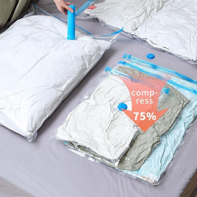 5Pcs Vacuum Storage Bags With Valve Folding Compressed Space Saving Clothes Storage Big Size For Towel Cloth Blanket