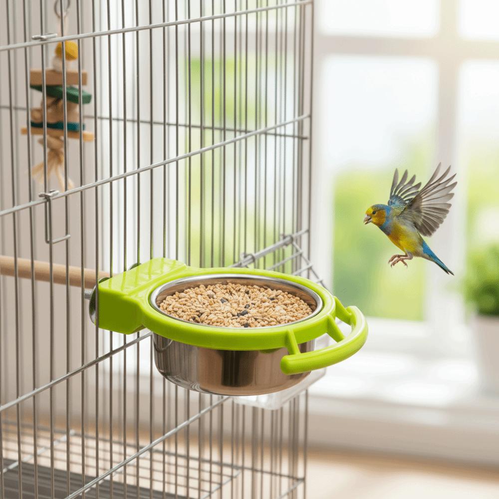 Stainless Steel Bird Food Container Durable Hanging Bird Bowl Bird Feeding Dish Parrot Cage