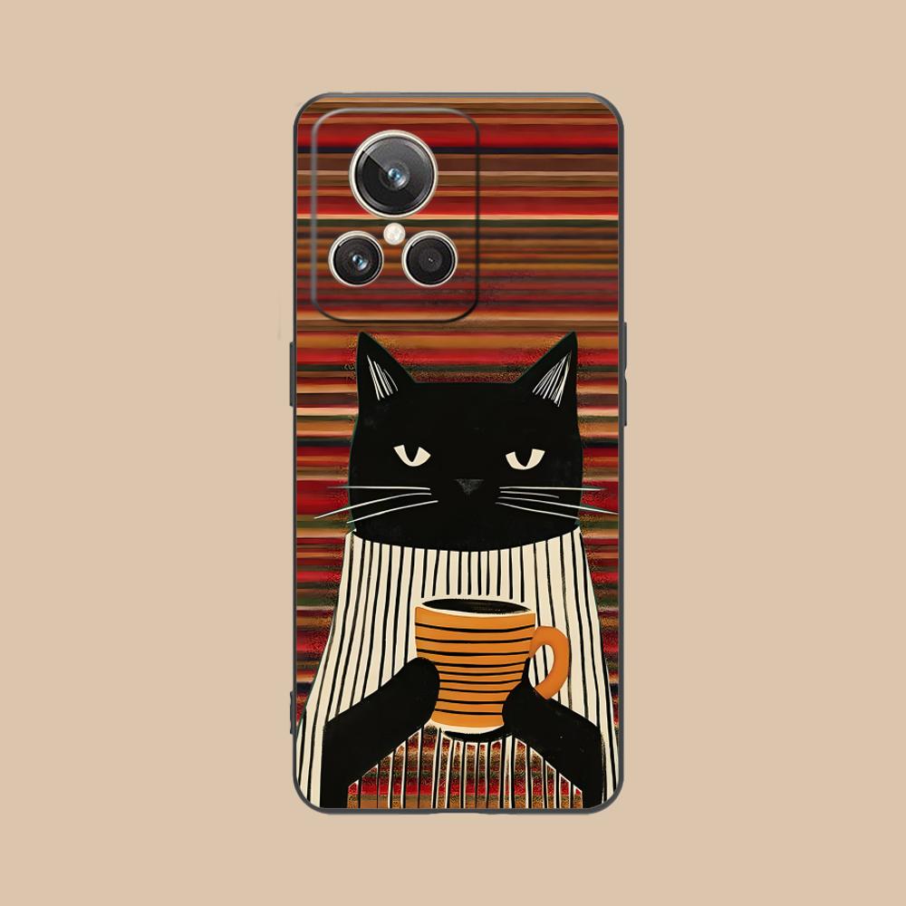 Cute Coffee Cat Matte TPU Mobile Phone Case for Realme GT 8 Neo Pro C75 73 71 C67 65 C55 53 C35 31 C20 15 Colorful Cover
