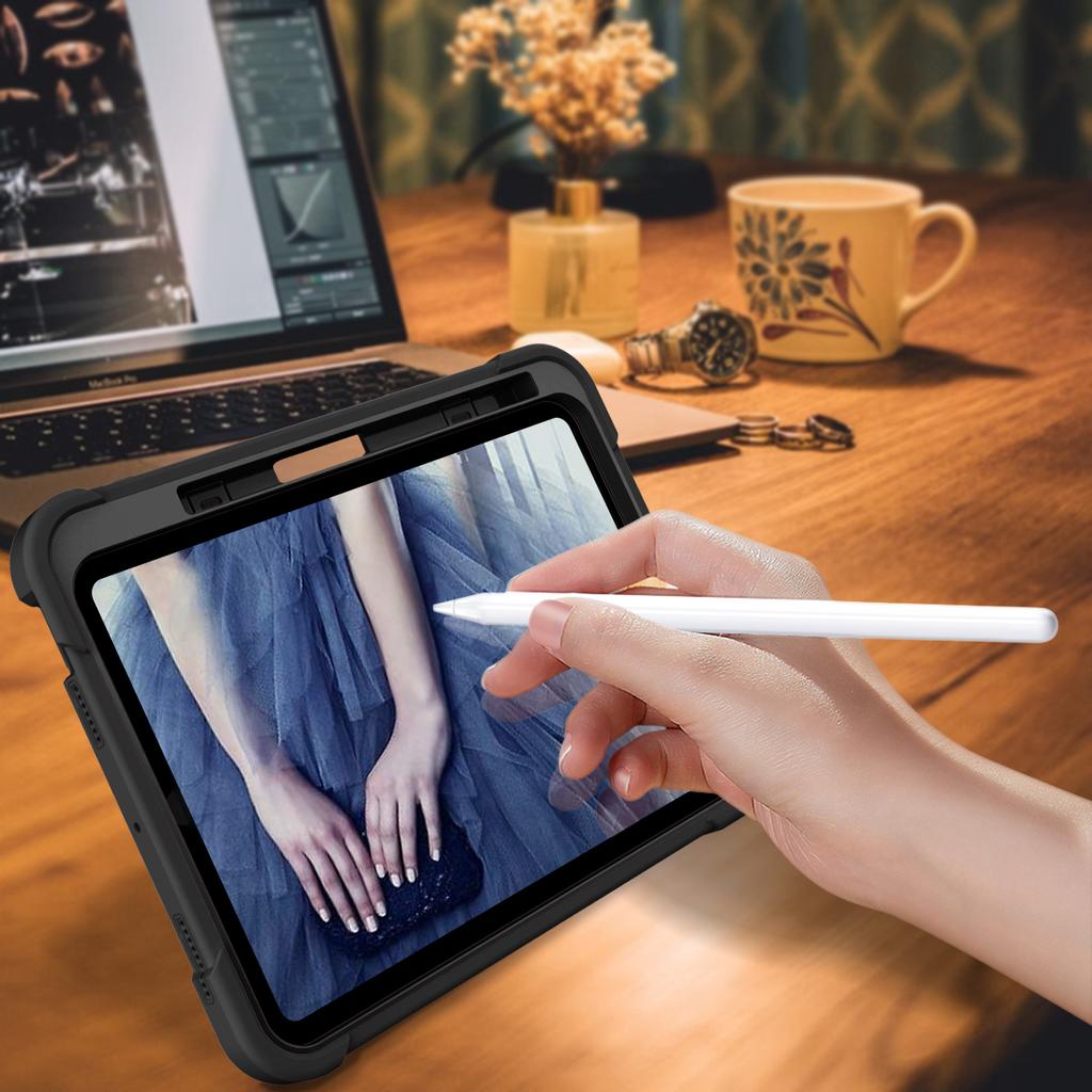 for iPad 10th Generation 10.9 Case, (with Pencil Holder & Kickstand) Rugged Shockproof Heavy Duty Soft Silicone Hard PC Case