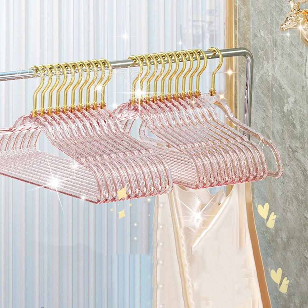 10Pcs Non-marking Transparent Glitter Hangers Non-slip Clothes Drying Rack Laundry Hanger  Wardrobe