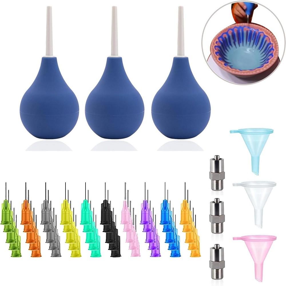 Pottery Precision Applicator Set with Plastic Steel Needle Funnel Ceramic Precision Tip Applicator Glaze Silicone Squeeze Bottle