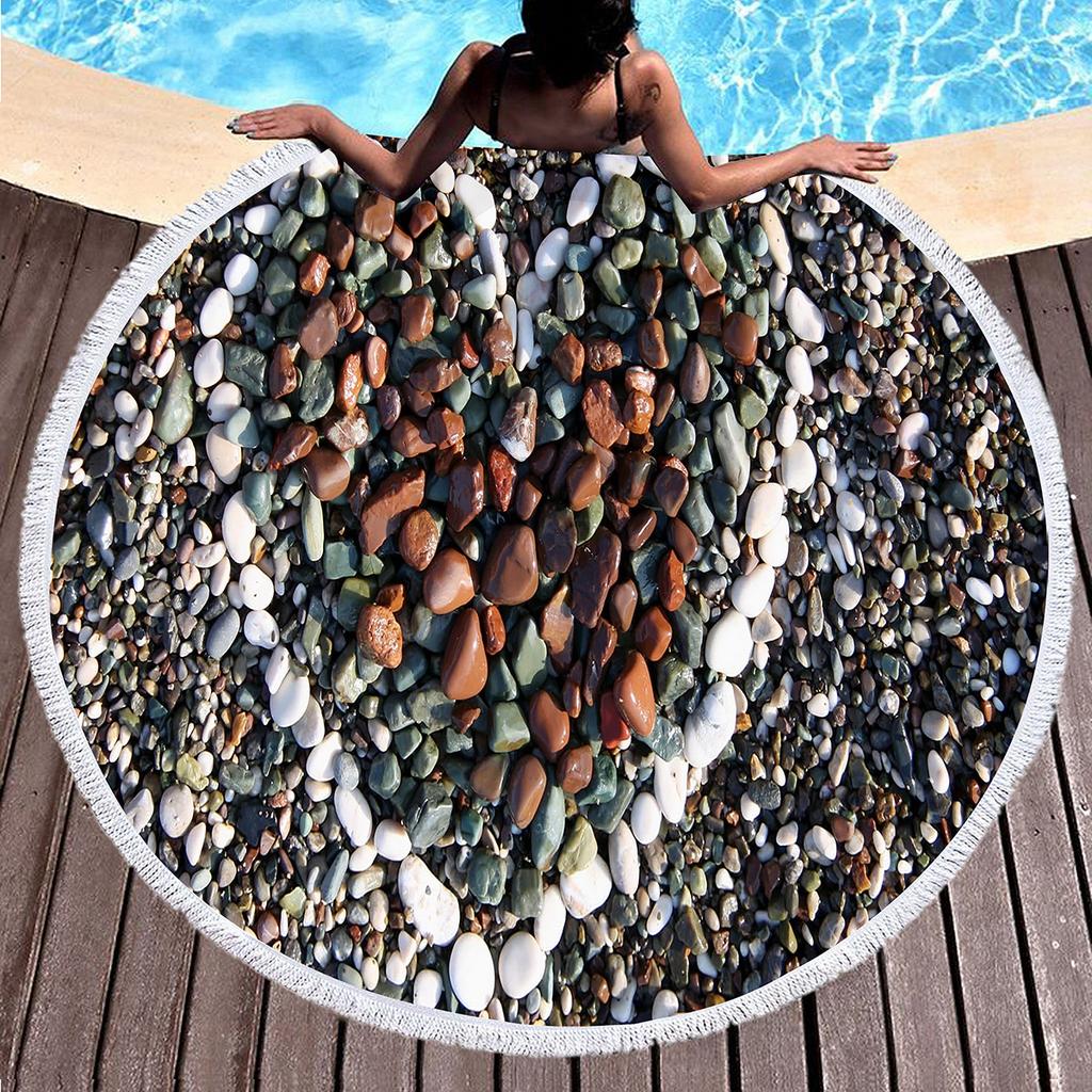 Various Stone Print Round Beach Towel,Microfiber Sand-proof Beach Blankets,Absorbent Quick-dry Pool Towels,Portable Picnic Mats