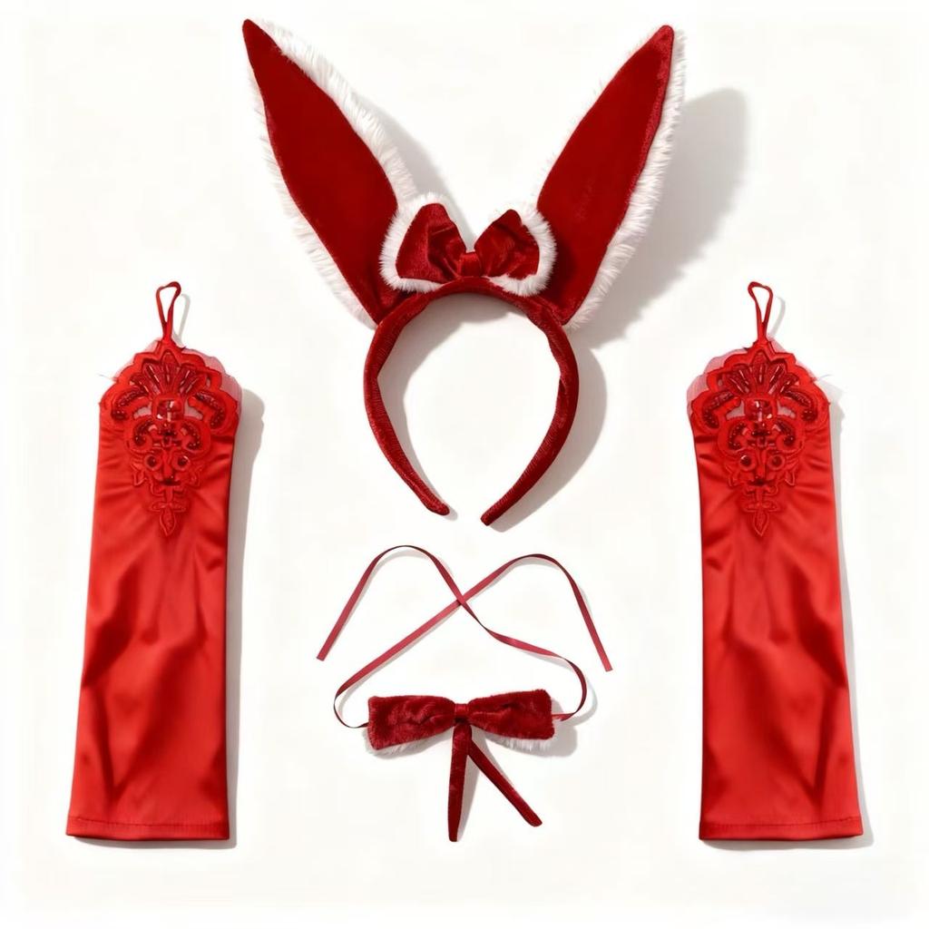 Christmas bunny girl cute red rabbit ear headband for women, autumn and winter headband, cartoon rabbit ear hair accessory