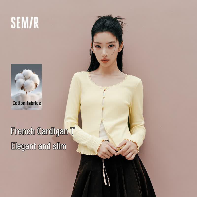 Semir Women s Pure Cotton Lace Trim Cardigan T-Shirt XXXL