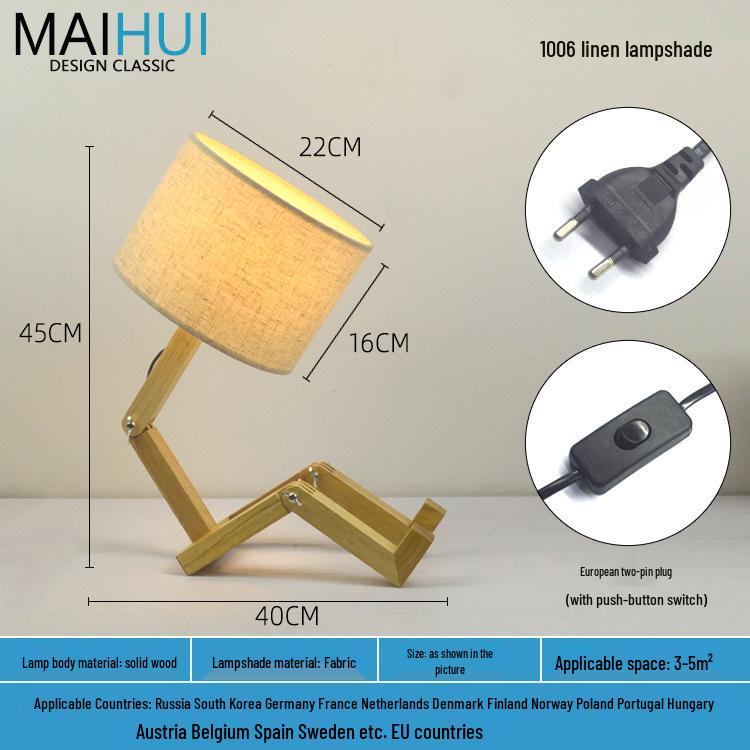 Nordic Solid Wood LED Bedside Night Light - Robot Table Lamp