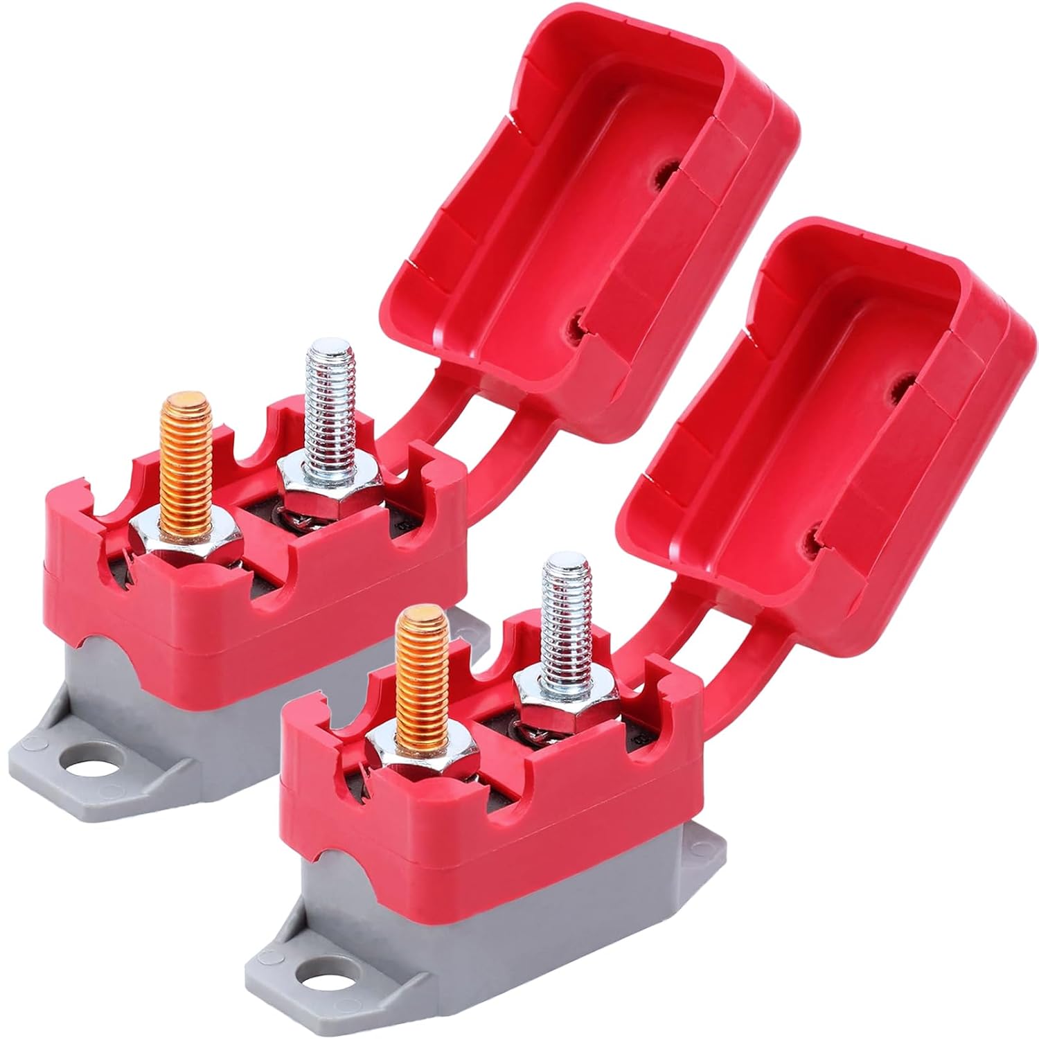 

30 Amp 12V-24V Automatic Reset Circuit Breaker with Red Cover Stud Bolt Shortstop for Car Solar Boat RV and More (30A 2Pcs) 40A