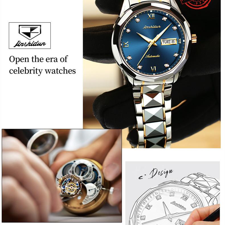 JINSHIDUN New Business and Leisure Men's Watch Automatic Mechanical Watch Luminous Waterproof High-end Business Watch Male