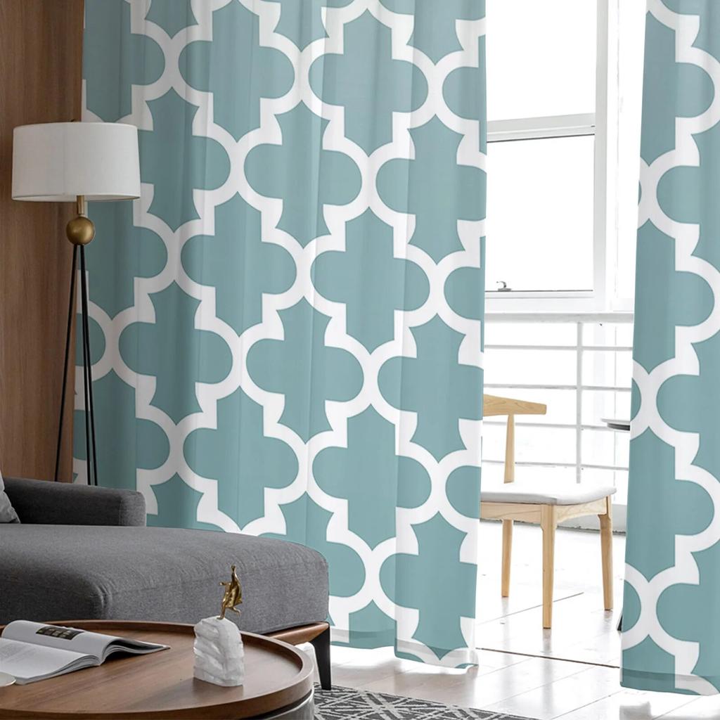 Turquoise Gradient Retro Tulle Curtains Living Room Kitchen Chiffon Curtain Bedroom Balcony Sheer Curtain Fashion Home Decor