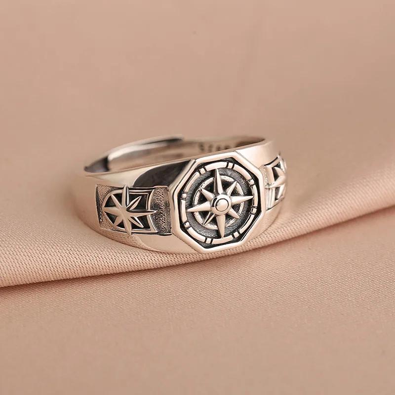 

Retro Compass Ring Hexagonal Opening Adjustable Hip Hop Jewelry Gift for Women Fashion Accessories Party