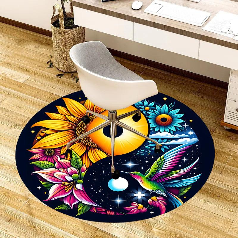 1pc Office Carpet Chair Mats Yin Yang Harmony Flowers Hummingbird Perfect for Decorating Office Chairss, Or Bedrooms.YDT322