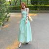 2026 new mint green sleeveless tube top dress for children's summer French vacation style waist strap long dress