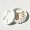 White Ceramic Jewelry Box with Lid for Rings and Earrings, Raised Lid Detail and Vanity Storage for Dresser Use and Tabletop Display