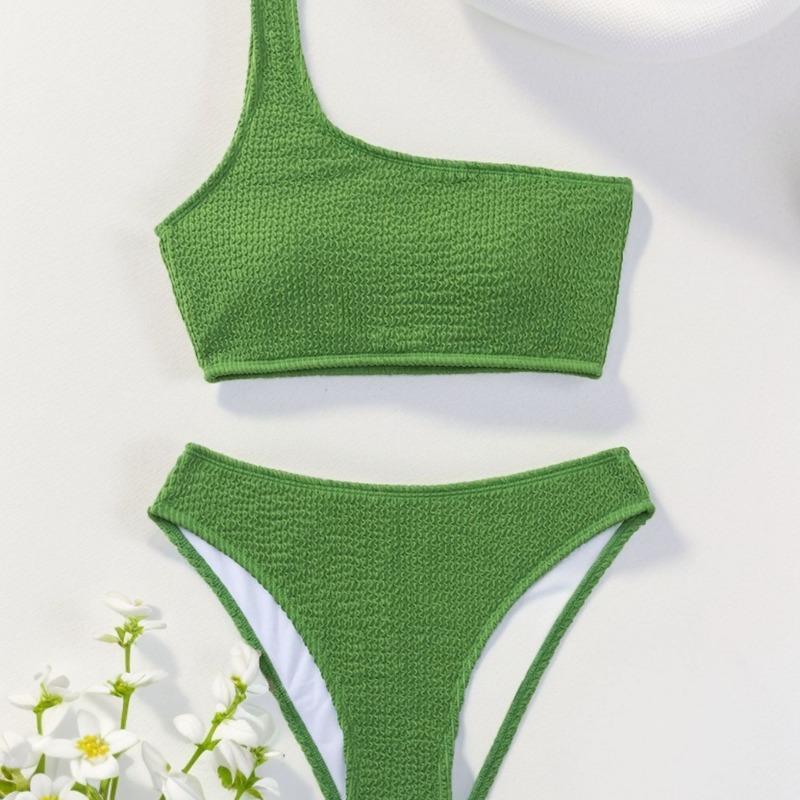 New swimsuit solid color snake cloth shoulder bikini split swimsuit women