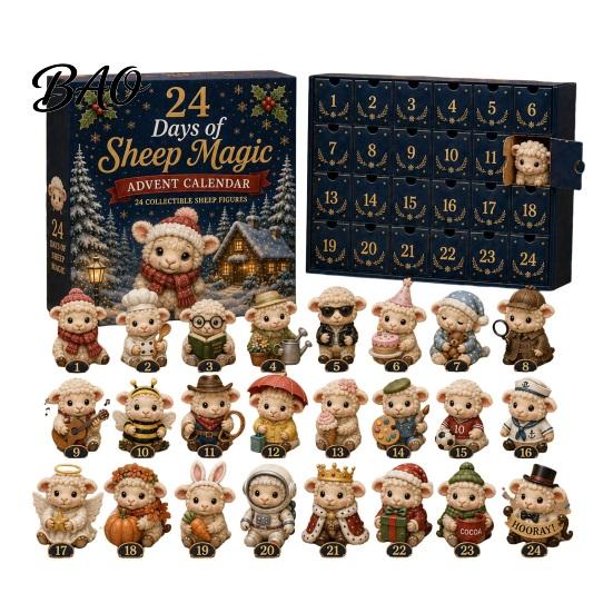24 Day Countdown Surprise Magic Animal Advent Calendar, 24-Day Highland Cow/Cat/Sheep/Red Bird Acrylic Ornament Set, Unique Christmas Gifts for Her 2D