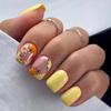 Short Goose Yellow Solid Color Full Armor Daisy Polka Dot Fake Nail Art